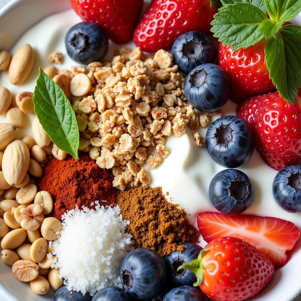 Various Yogurt Toppings and Ingredients