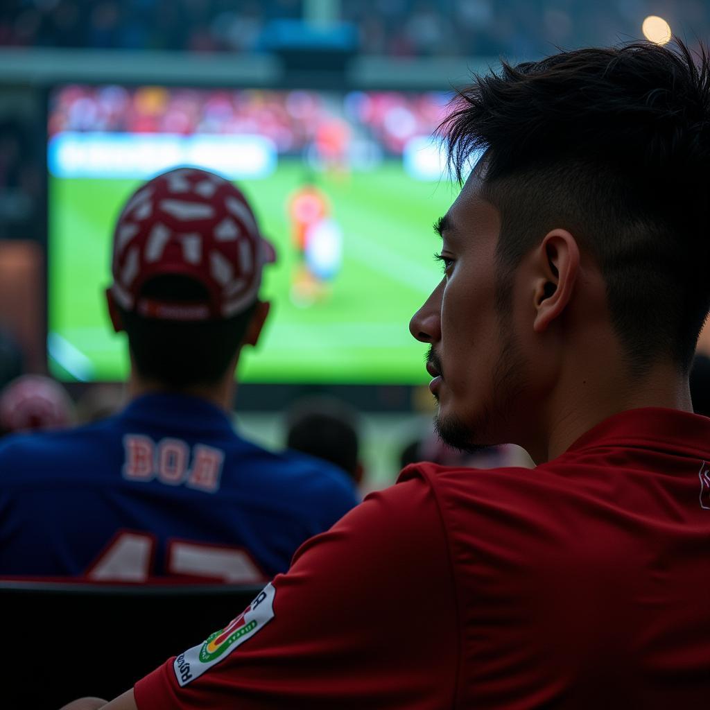 Vietnamese football fan watching an international match