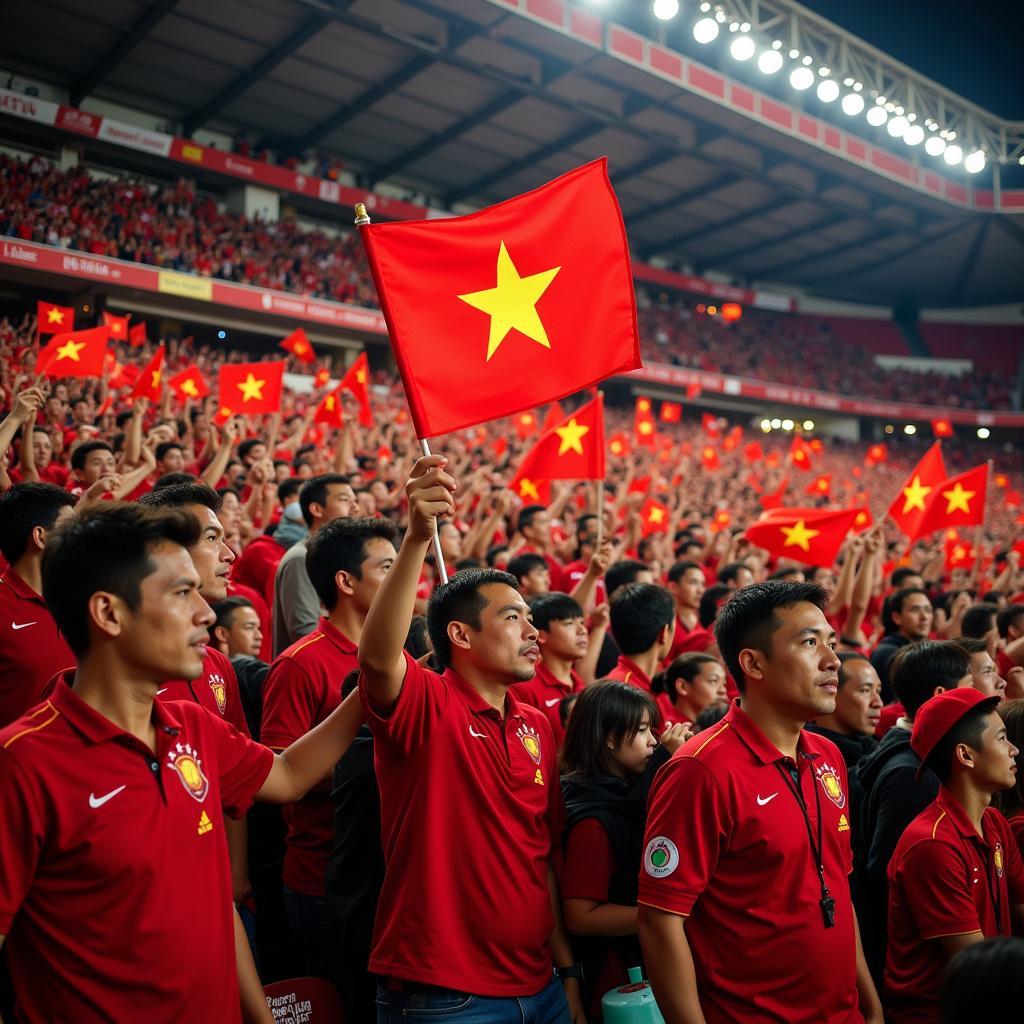 Vietnam national team supporters in a packed stadium