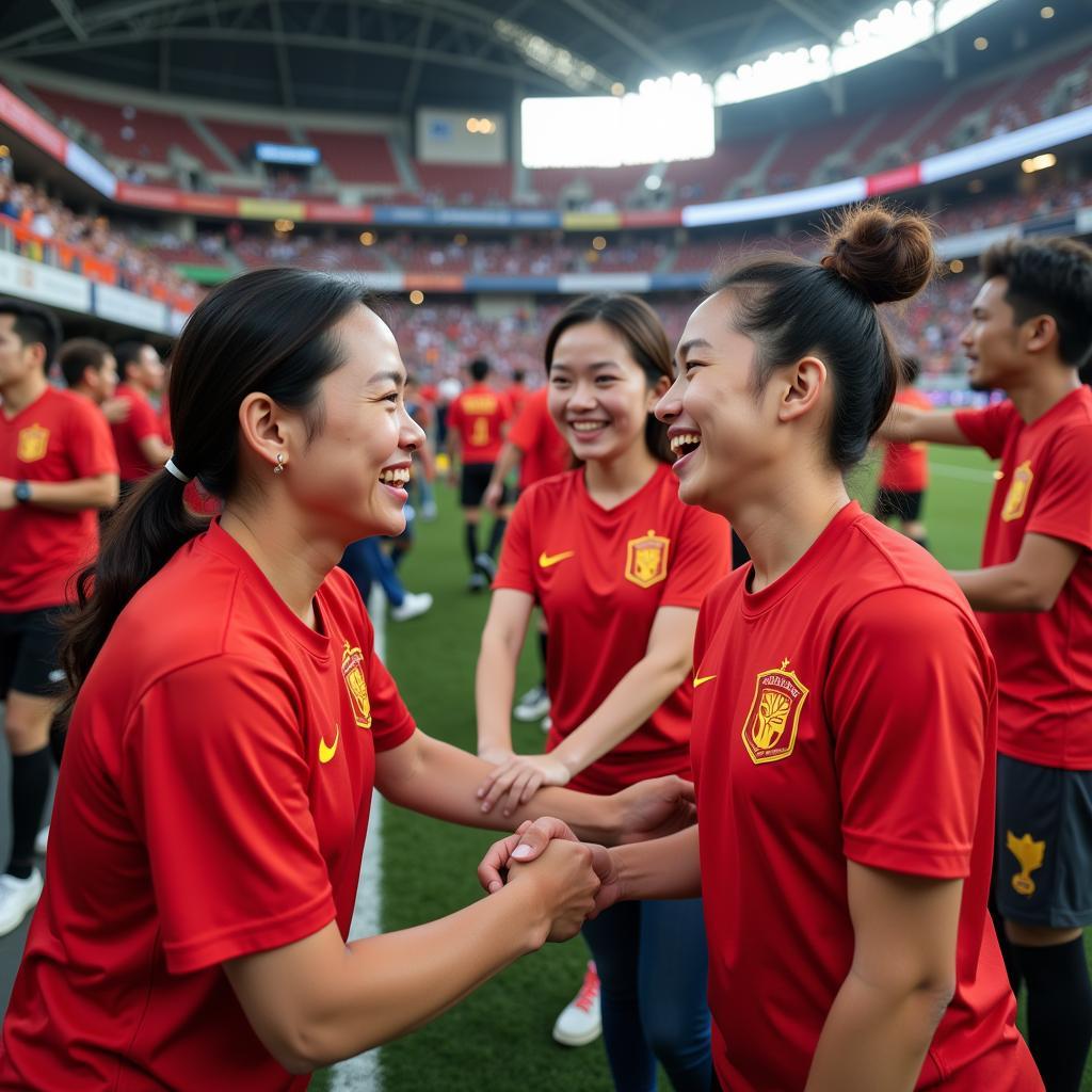 Vietnamese and Thai fans interacting before a match