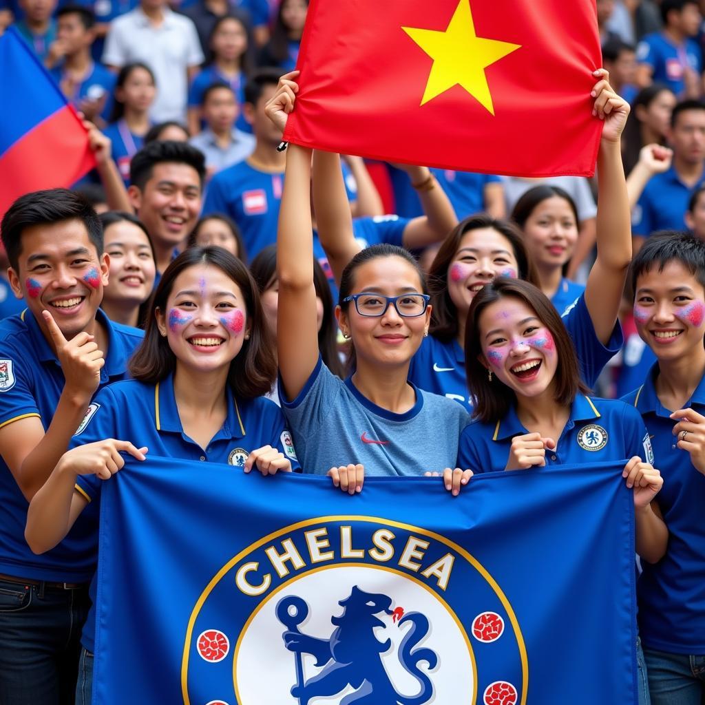 Vietnamese fans proudly displaying the Chelsea FC logo