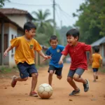 Vietnamese children playing street football