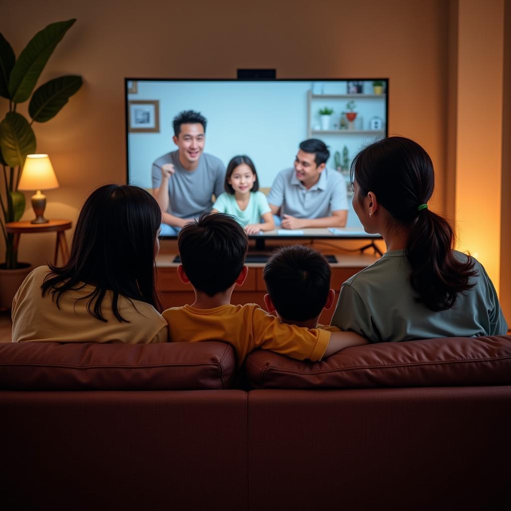 Vietnamese Family Watching Television