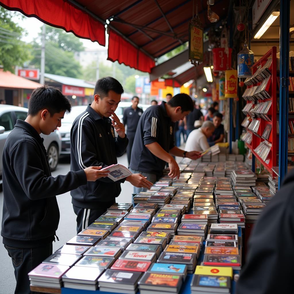 Vietnamese fans browsing football CDs