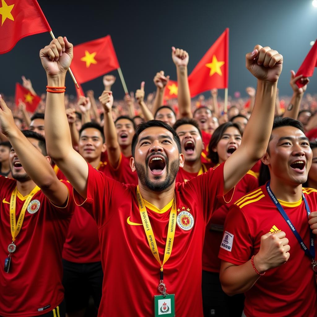 Vietnamese football fans celebrating