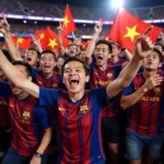 Vietnamese fans celebrating a Barcelona victory