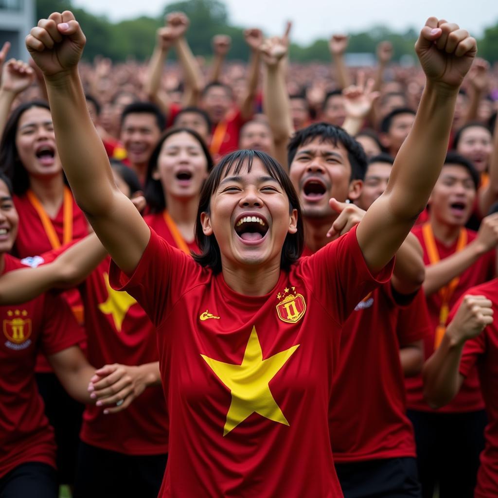 Vietnamese Fans Celebrate a Goal in Jubilation