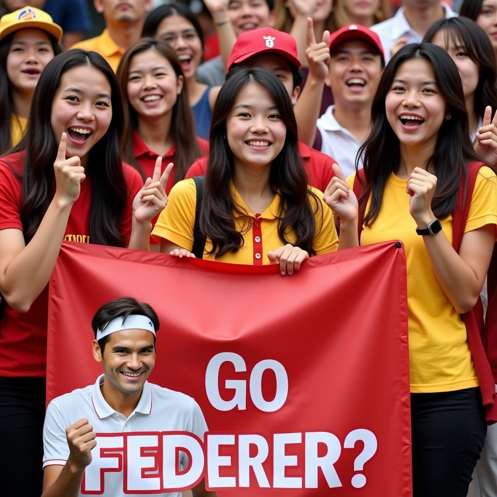 Vietnamese fans cheering for Federer during a match