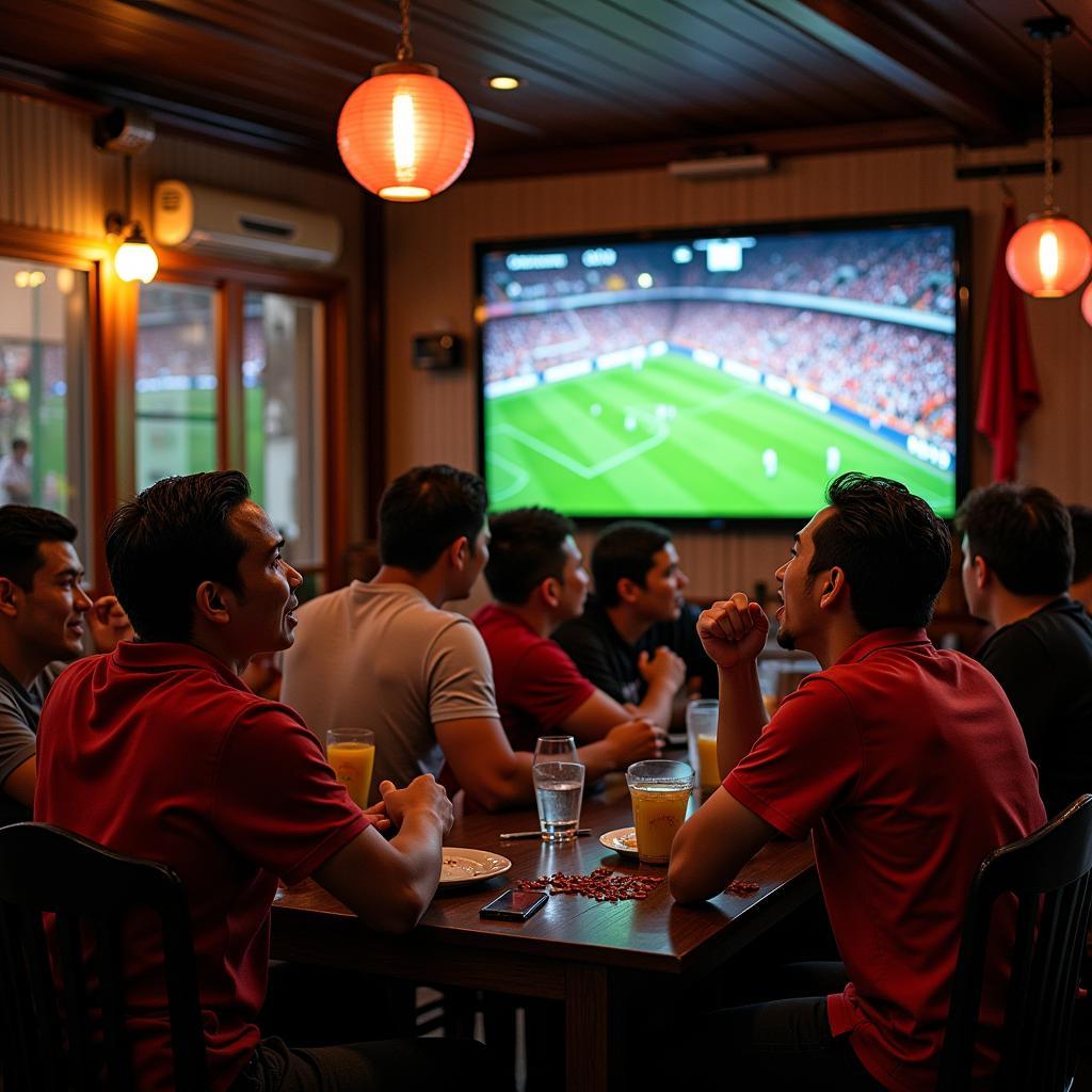 Vietnamese fans watching a football match in a cafe