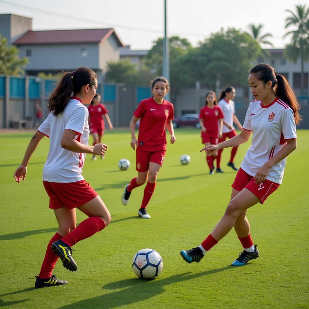 Vietnamese Female Football Players in Action