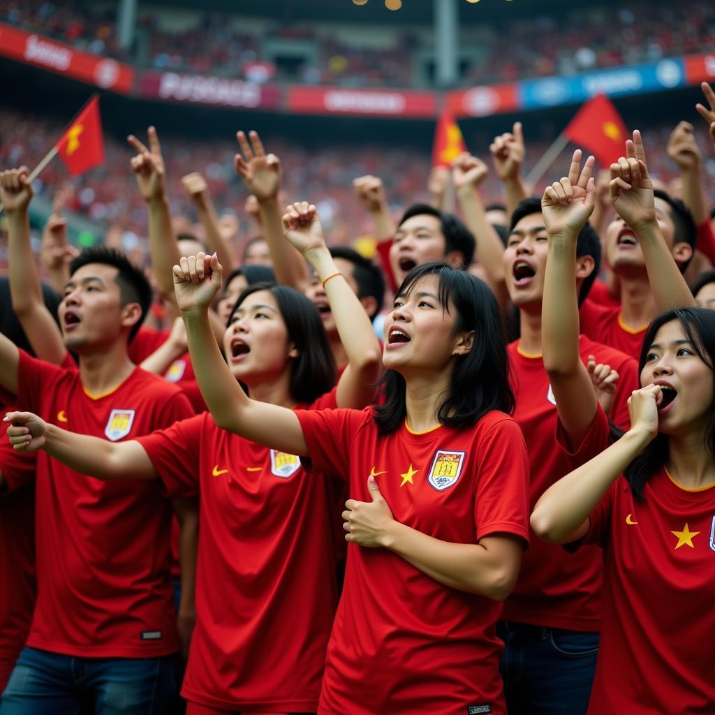 Vietnamese Football Fans Chanting in Unison