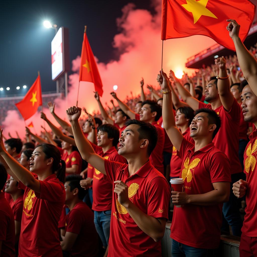 Vietnamese football fans celebrating