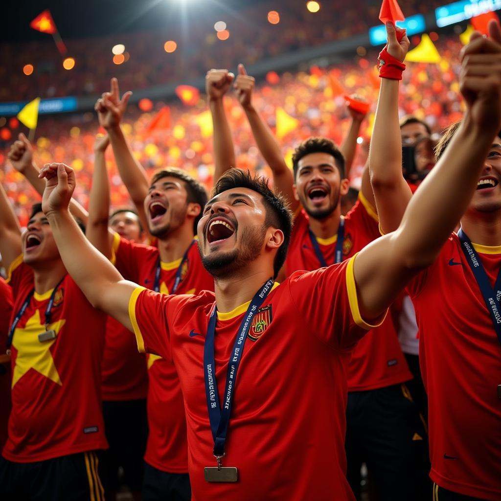 Vietnamese football fans celebrating victory