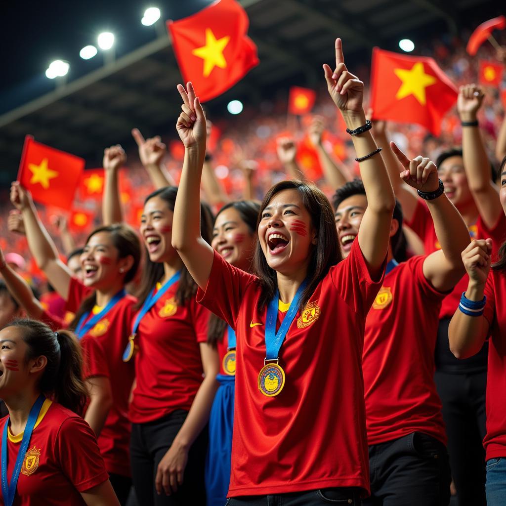 Vietnamese football fans celebrating