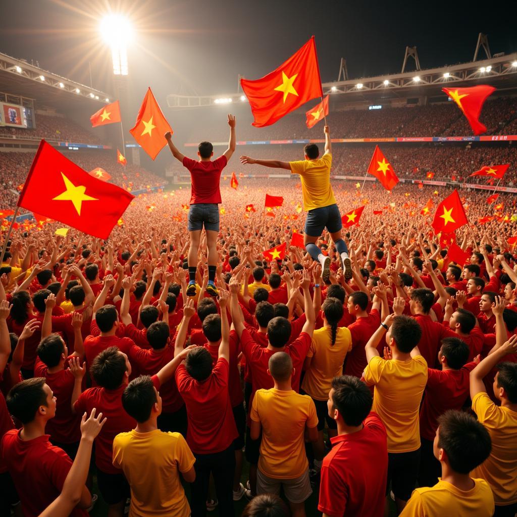 Vietnamese football fans celebrating