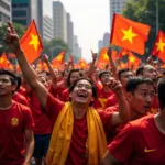 Vietnamese football fans celebrating a victory