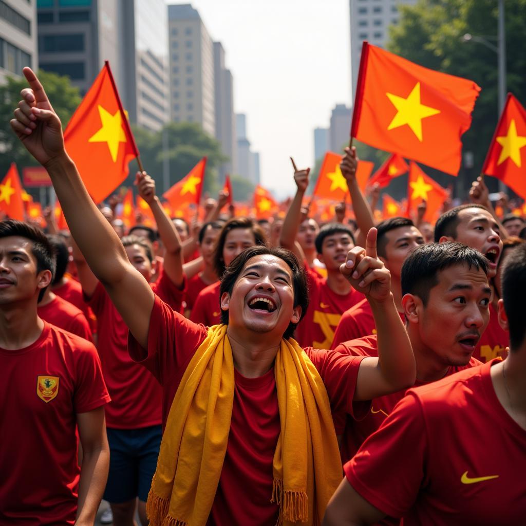 Vietnamese football fans celebrating a victory