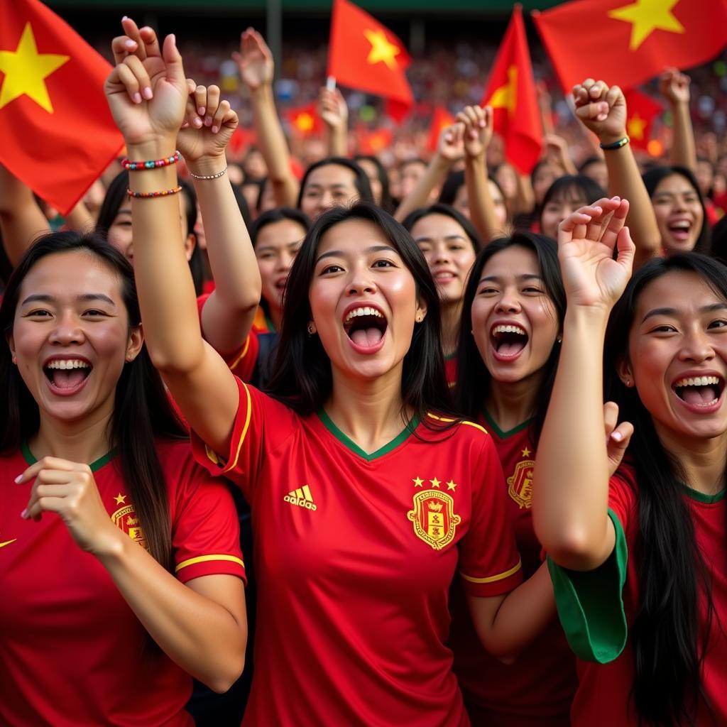 Vietnamese football fans celebrating a victory