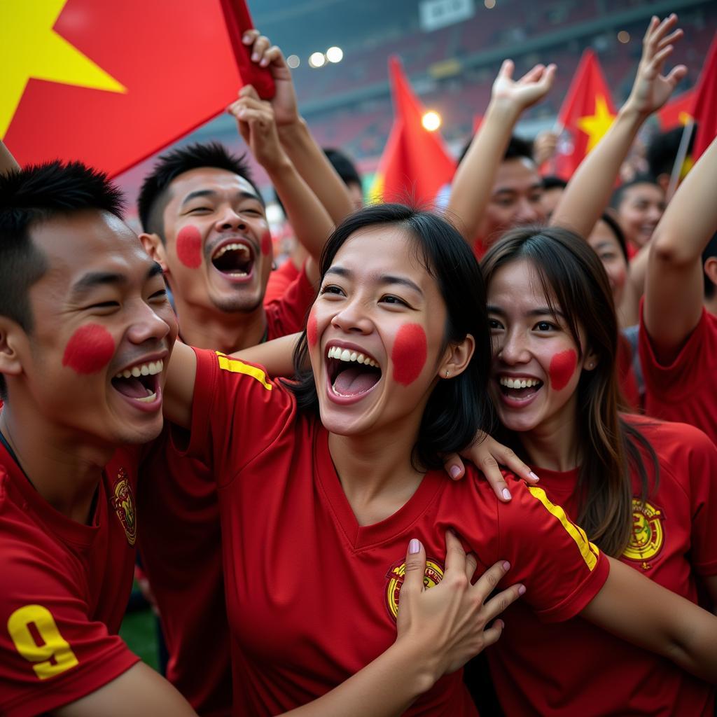 Vietnamese Football Fans Celebrating a Goal