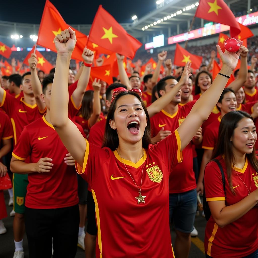 Vietnamese Football Fans Celebrating a Historic Win