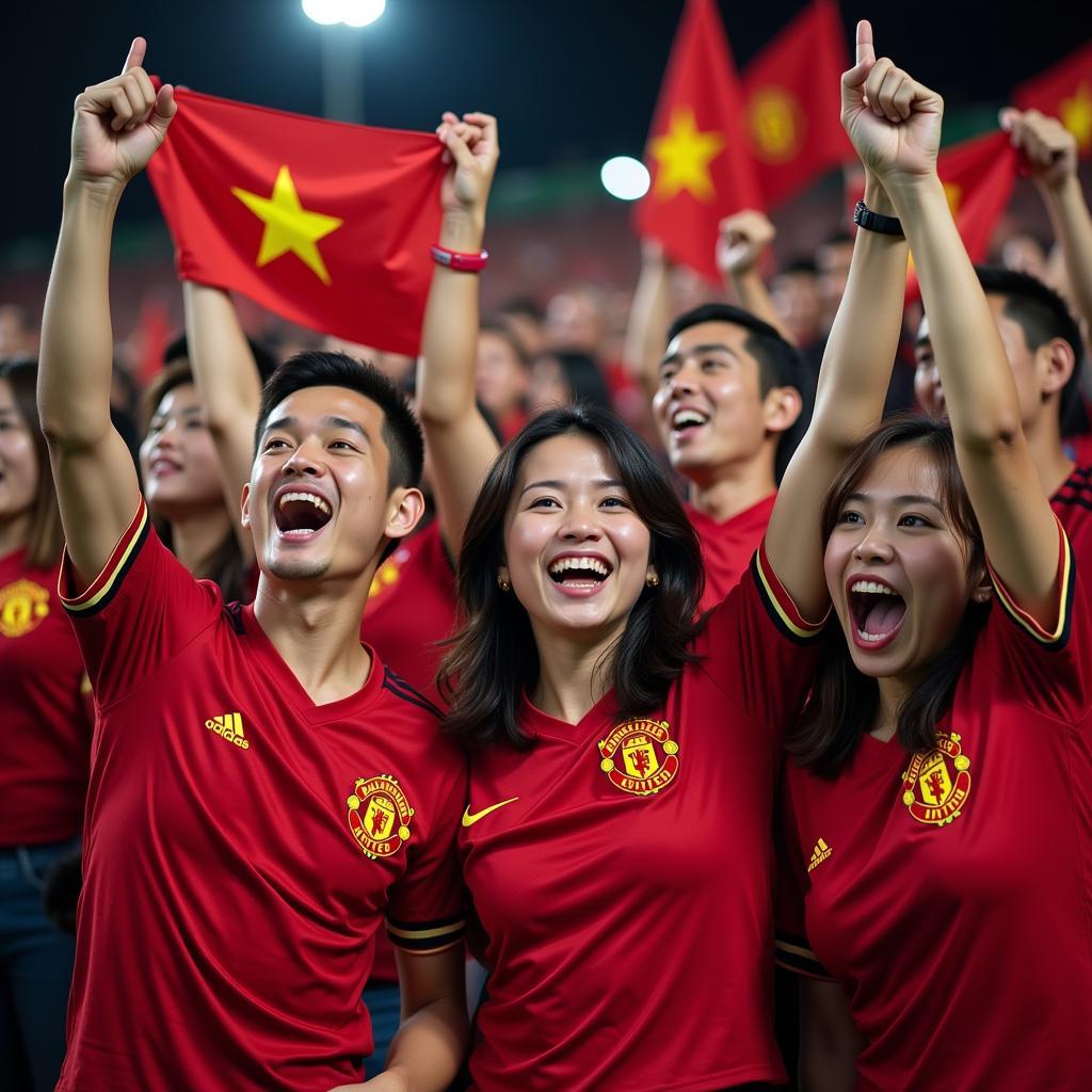 Vietnamese Manchester United fans celebrating a goal