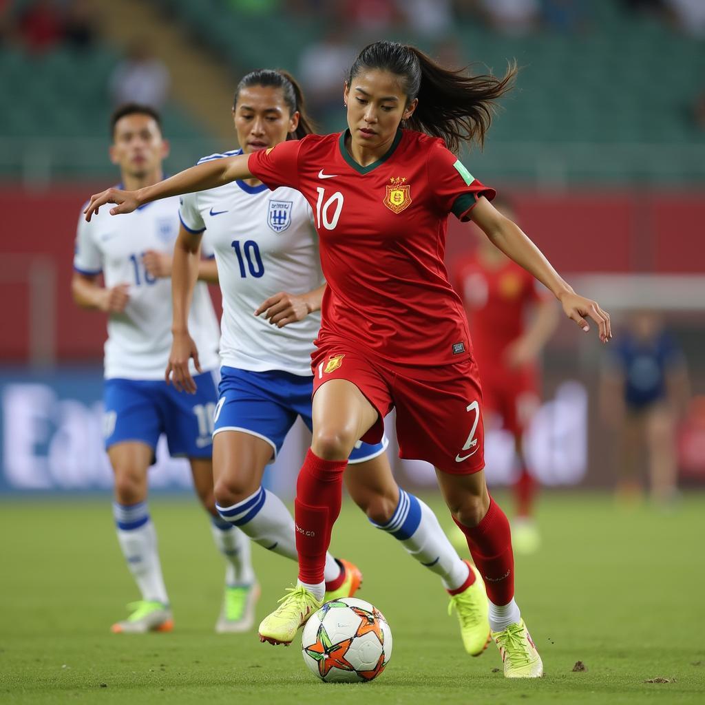 A Vietnamese U19 player showcasing skill and determination during an intense match