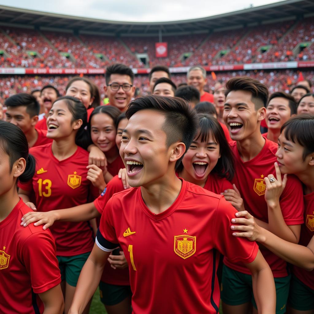 Vietnamese U19 team celebrating a hard-fought victory