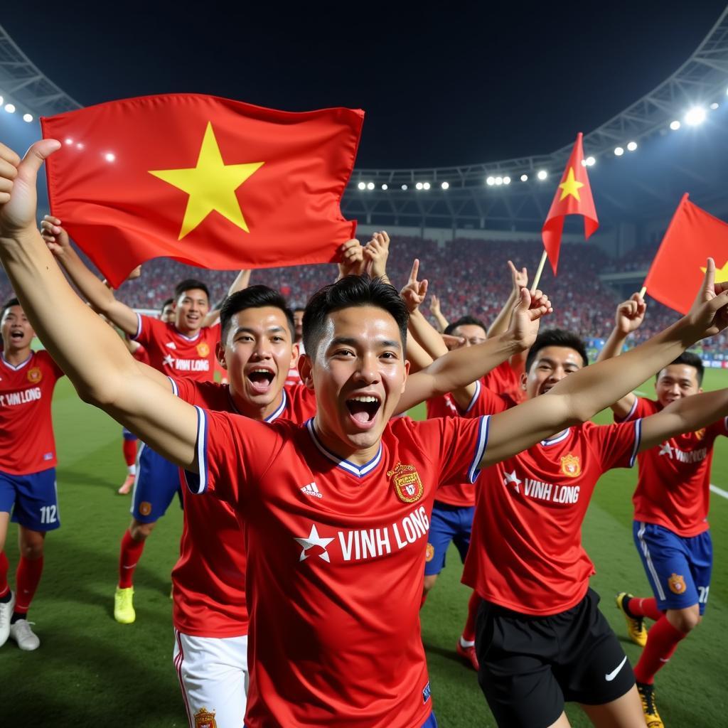 Vinh Long football fans celebrating a goal