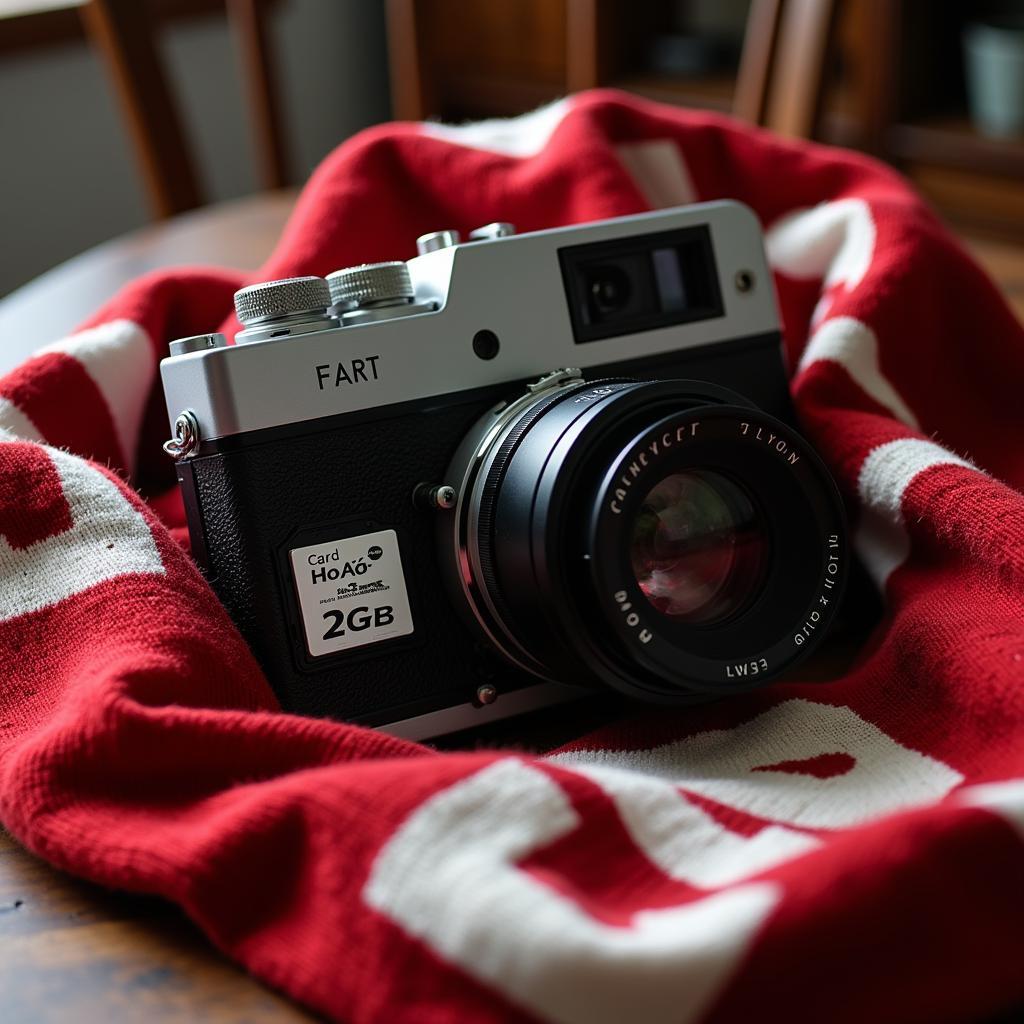 Vintage Camera with SD Card and Football