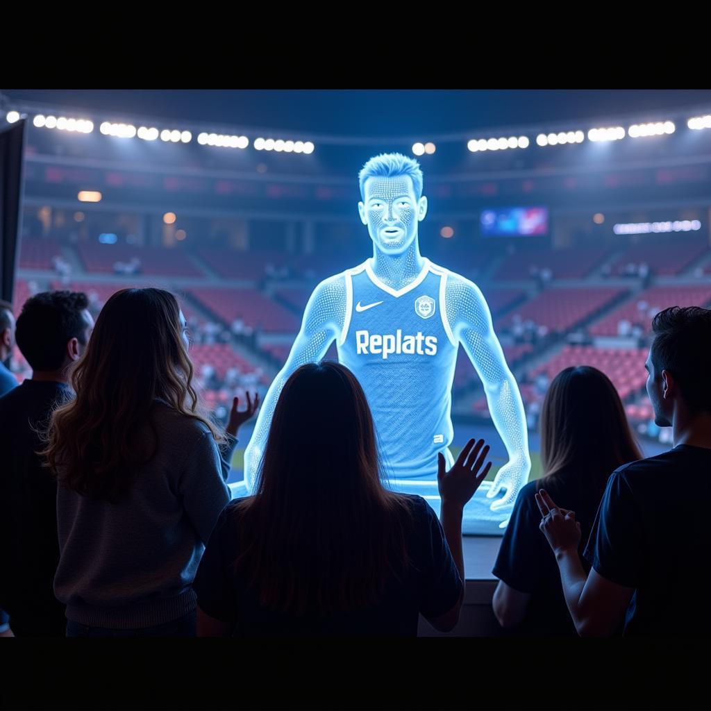 Fans interacting with a 3D hologram of their favorite player