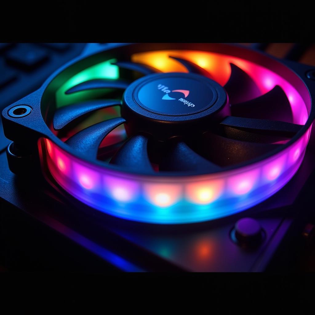 Detailed view of a Vitra fan with RGB lighting