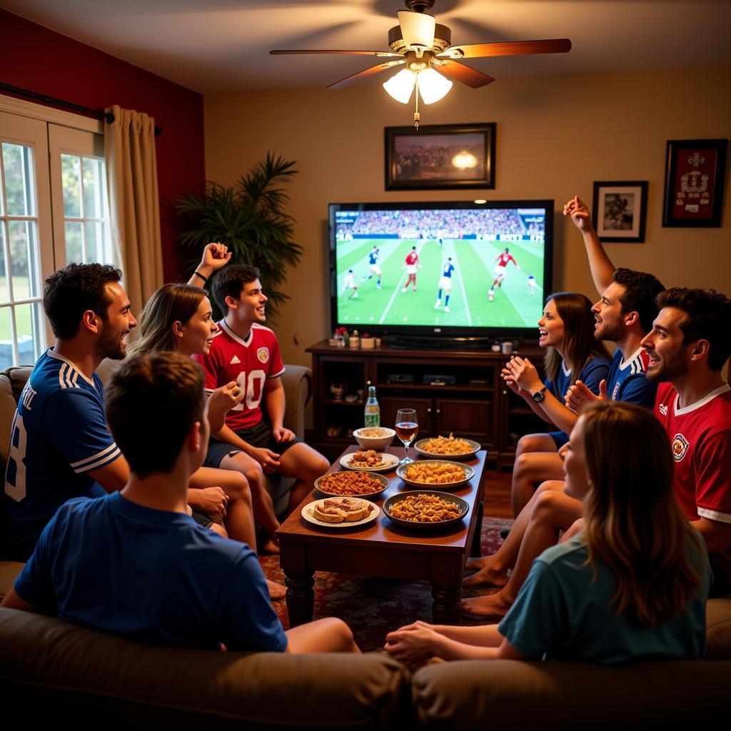 Fans watching football at home