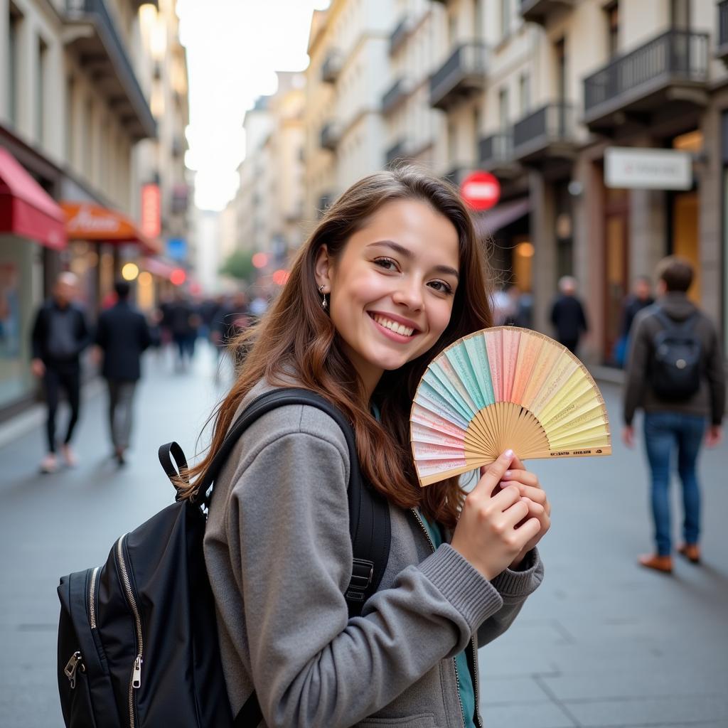 Woman Using a Handy Fan Outdoors