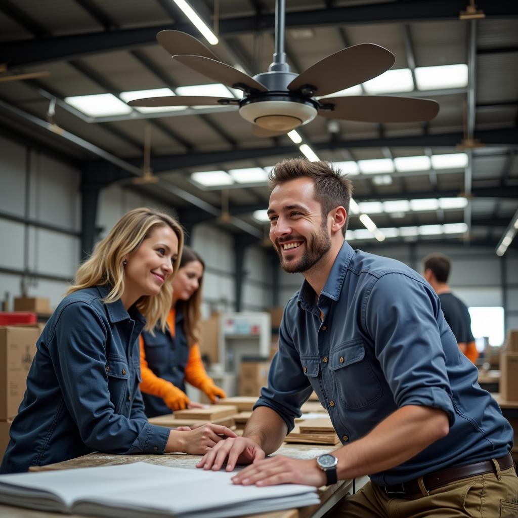 Workers Comfortable in Warehouse with Ceiling Fan