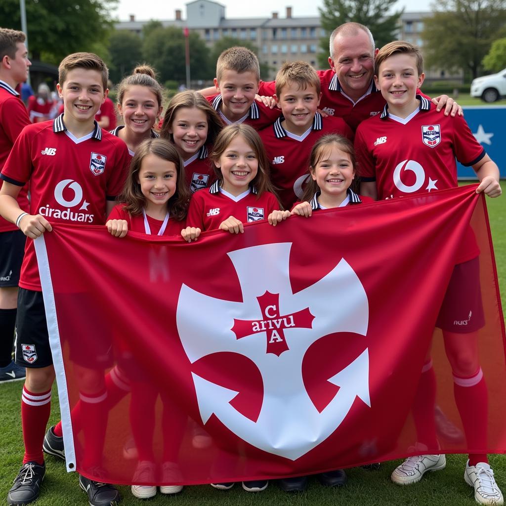 Young Canterbury fans with Crusaders flag