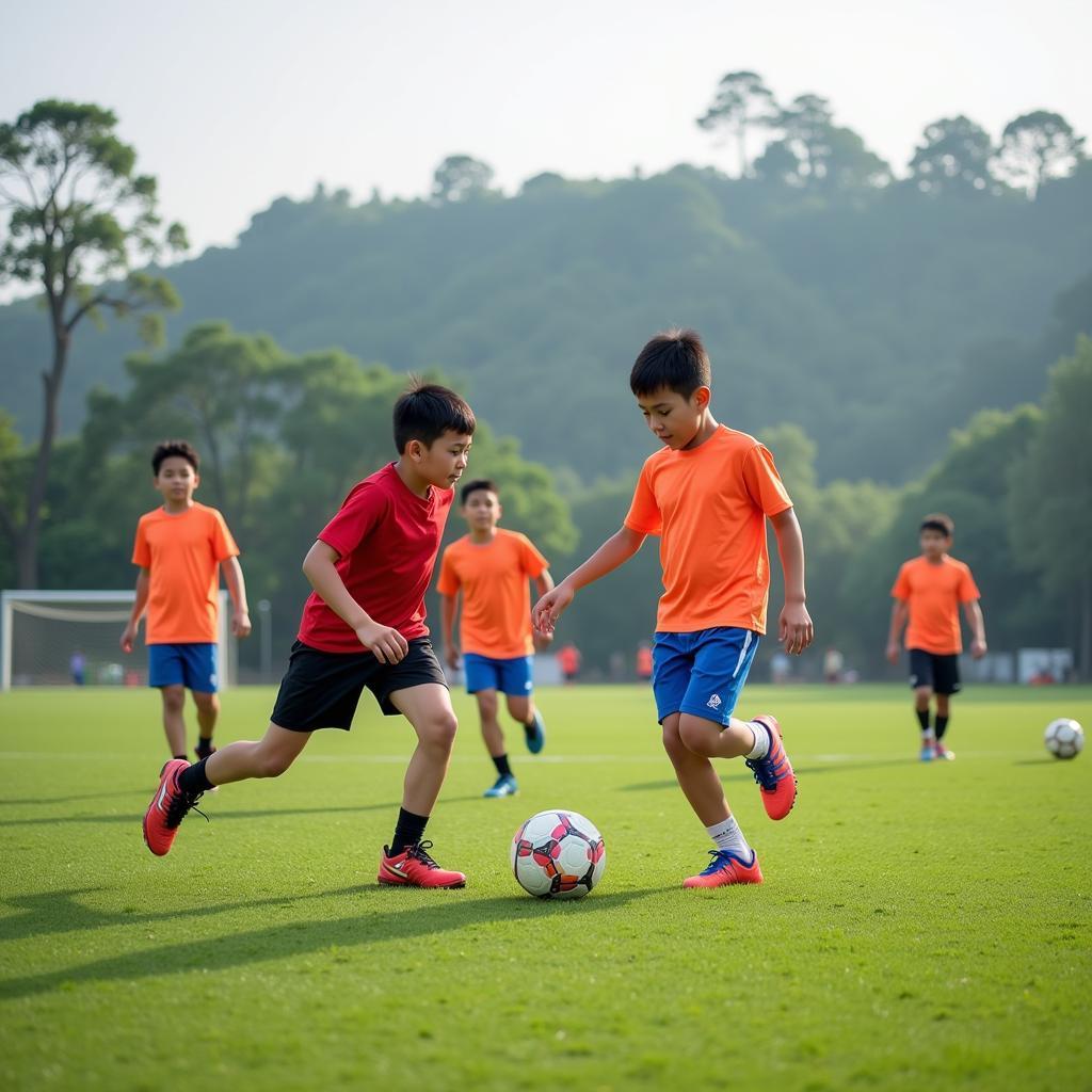 Young Chinese Football Players Training