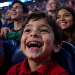 A young fan cheering enthusiastically