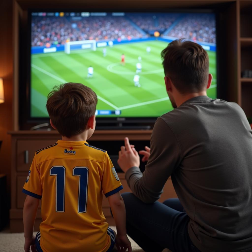 Young Fan Watching Football with Father