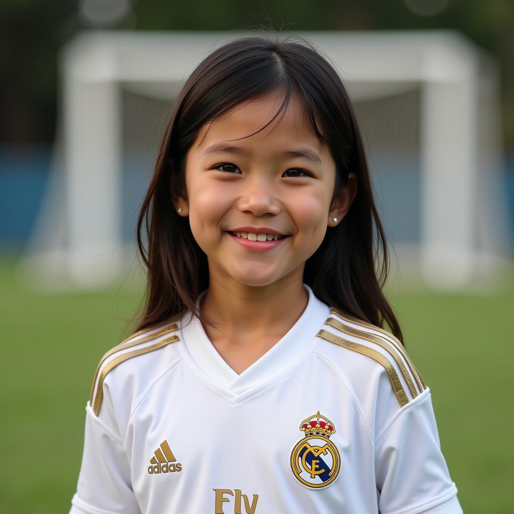 Young Girl Wearing Real Madrid Jersey