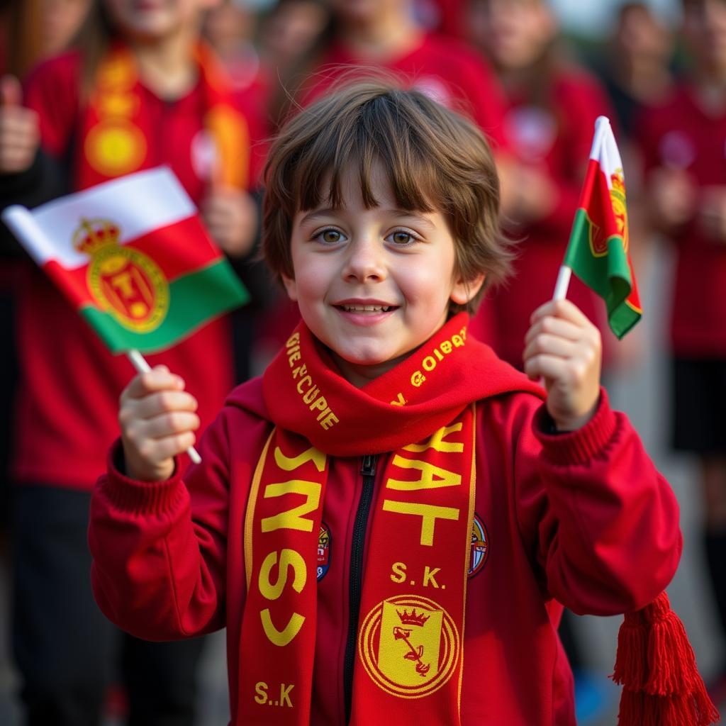 Young Göztepe fan proudly wearing a team scarf