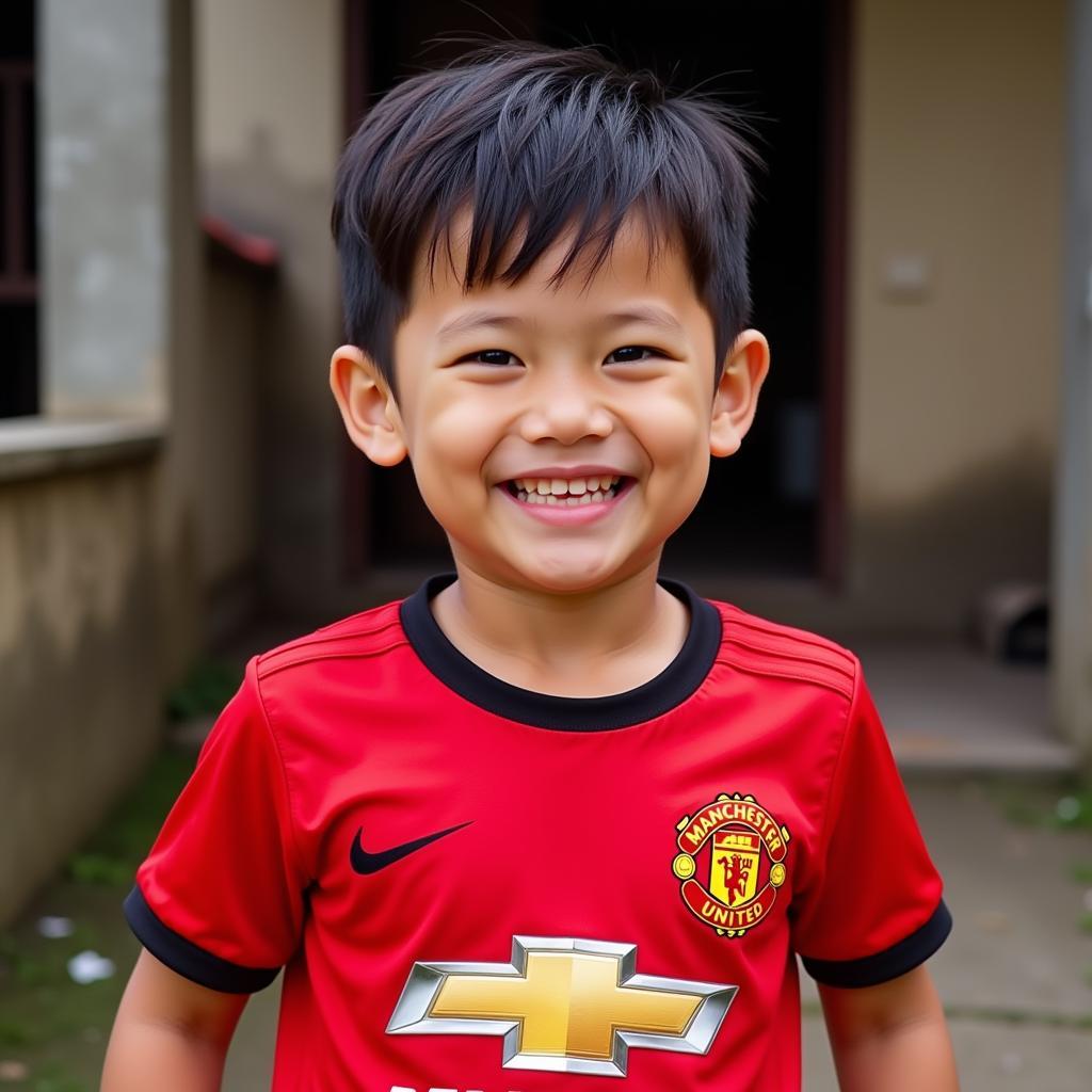 Young Vietnamese fan wearing a Man Utd jersey