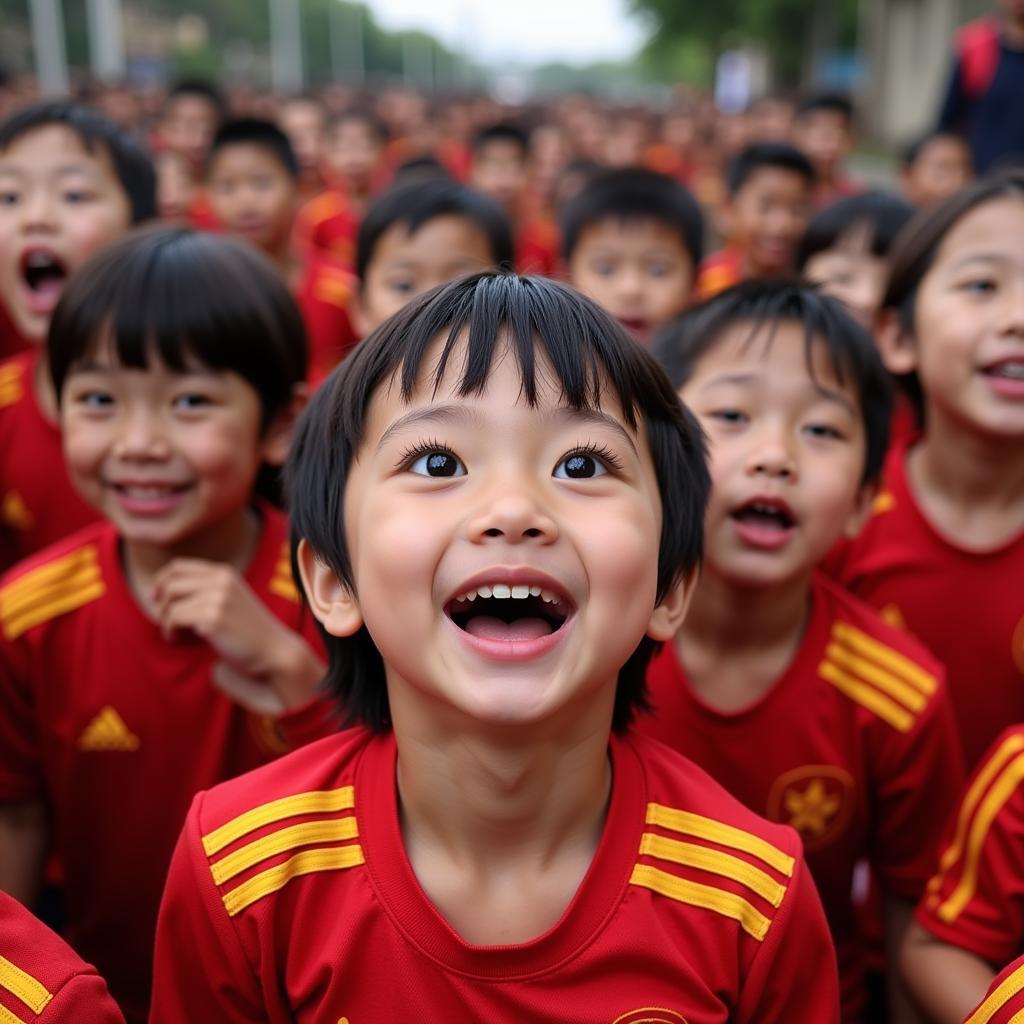 Young Vietnamese football fans cheering for their team