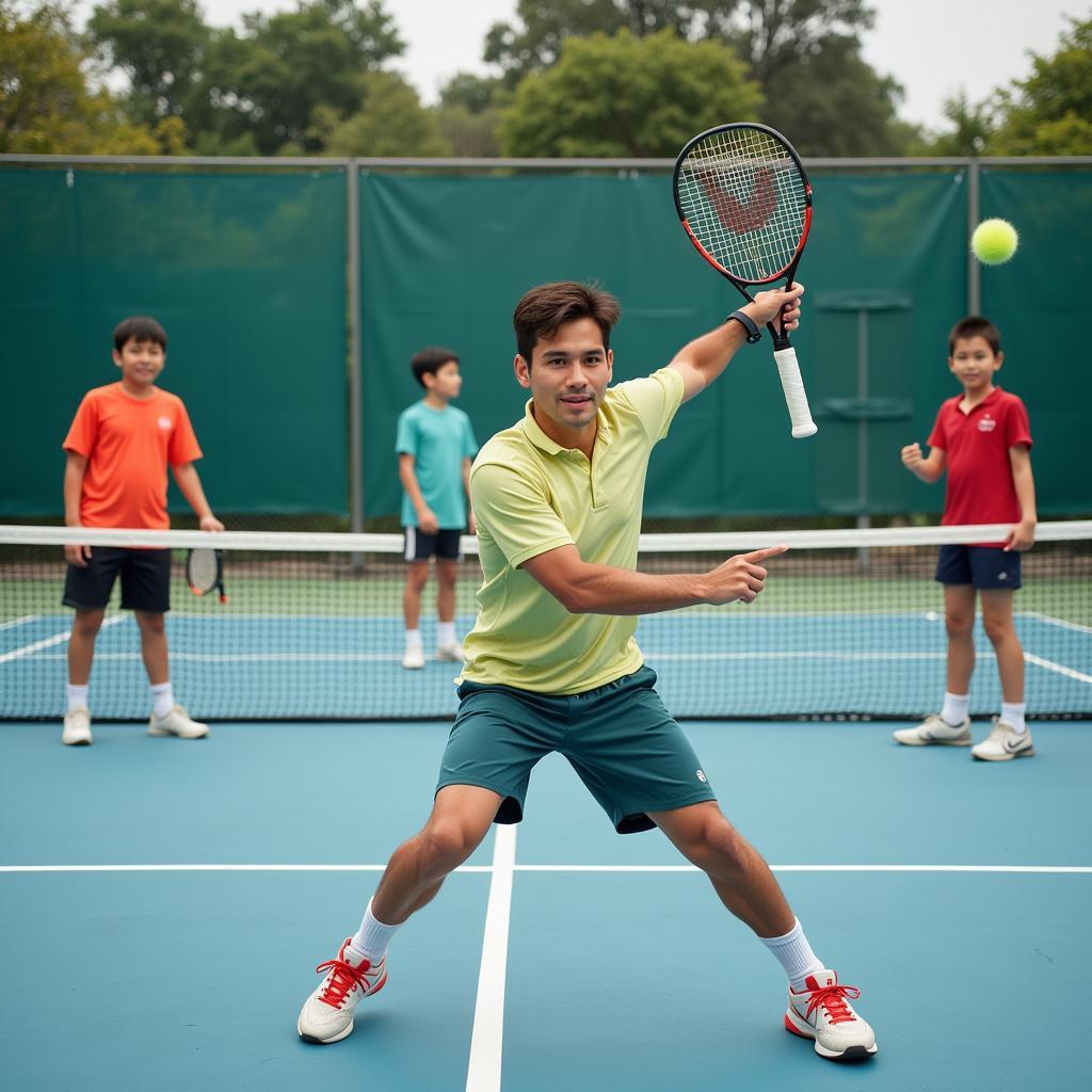 Young Vietnamese Tennis Players Practicing