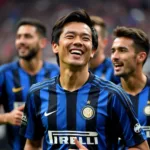 Zhang Jindong celebrating with Inter Milan players