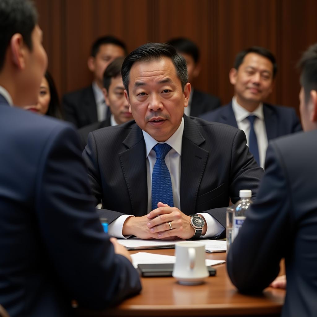 Zhang Jindong in a strategic meeting with Inter Milan board members