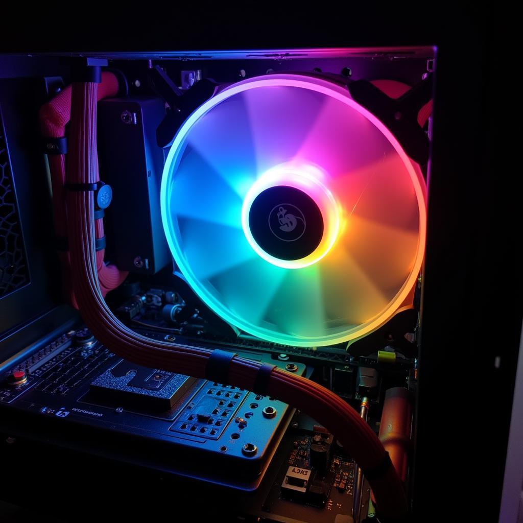 12025 Rainbow LED Fan illuminating a PC Case