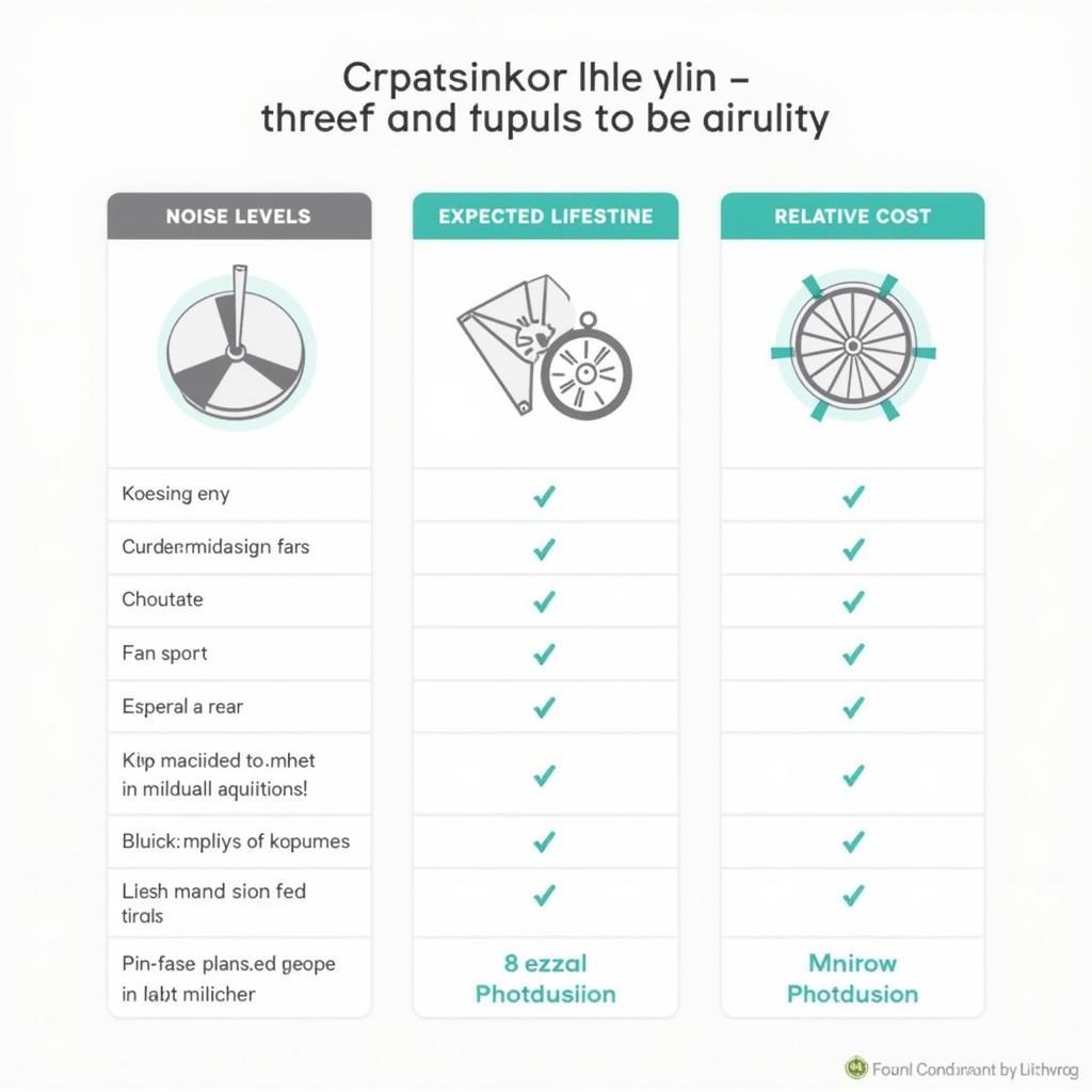 Comparison chart of different 14mm fan types: Sleeve Bearing, Ball Bearing, and Fluid Dynamic Bearing, highlighting their pros and cons in terms of noise, lifespan, and cost.