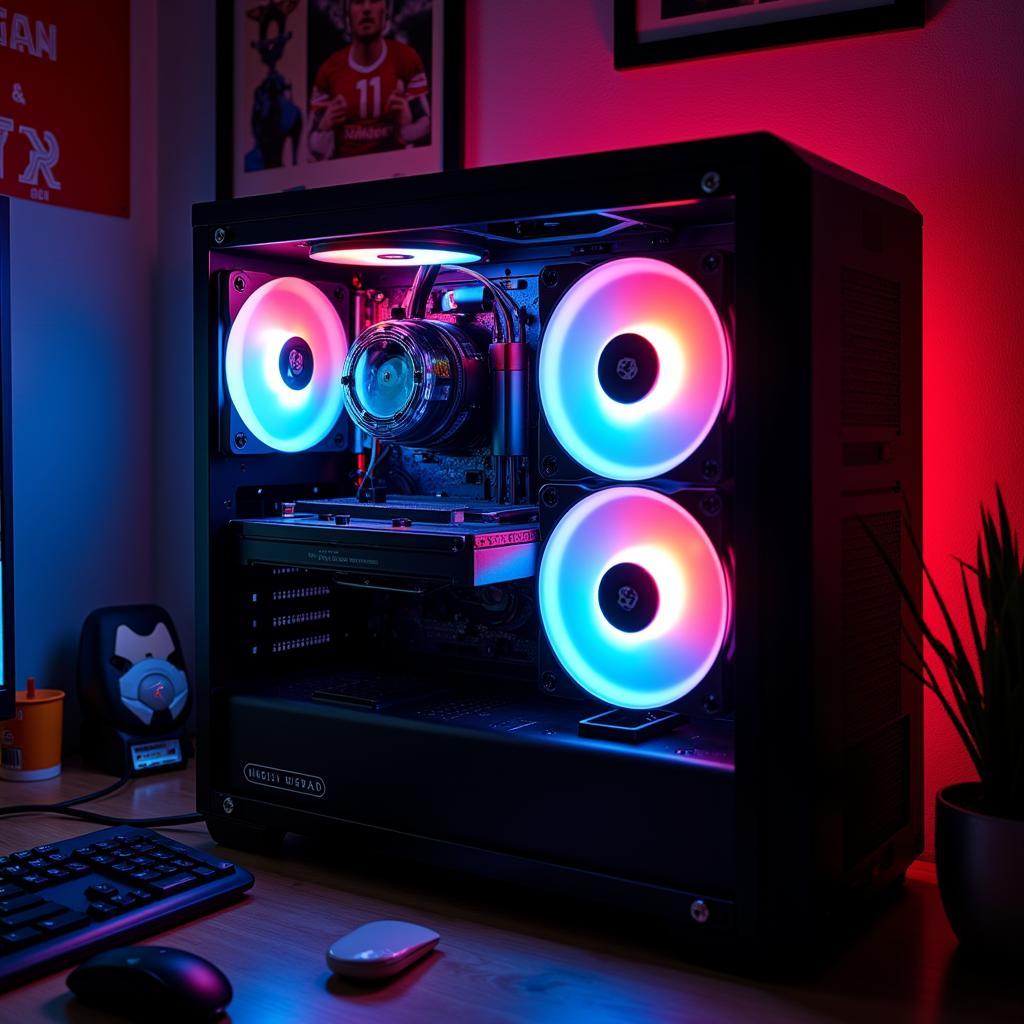 20cm RGB Fan Illuminating a Football-Themed PC Setup