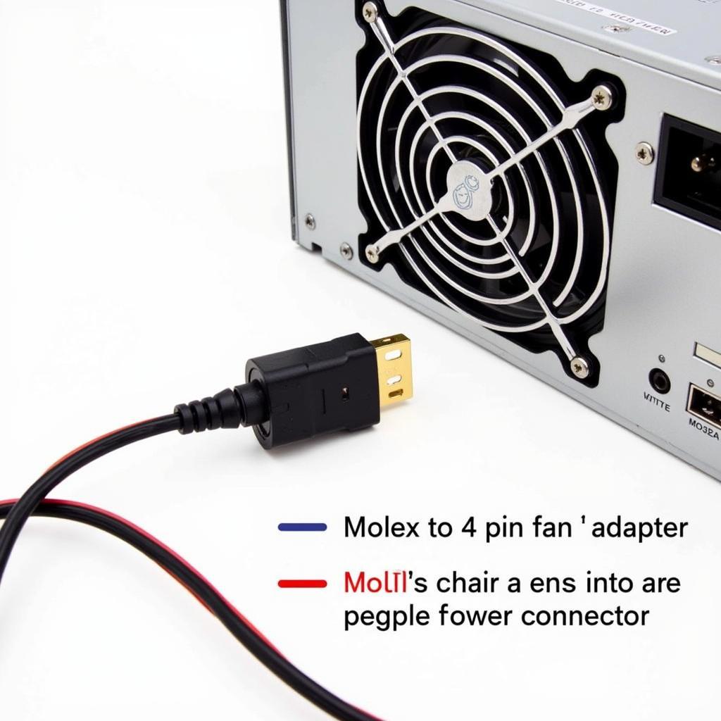 Connecting a 4-pin fan to a Molex connector using an adapter.