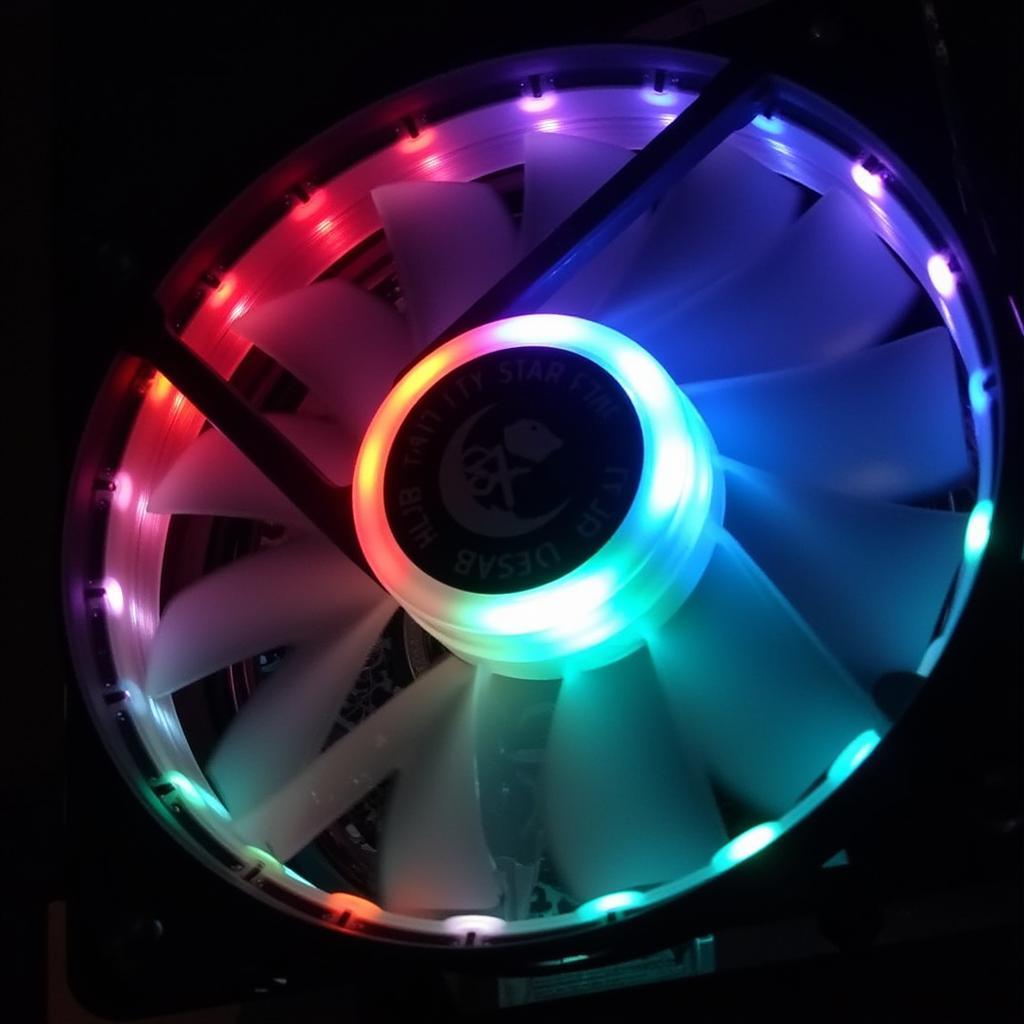 Close-up of a 92mm RGB fan showcasing its vibrant colors and intricate design